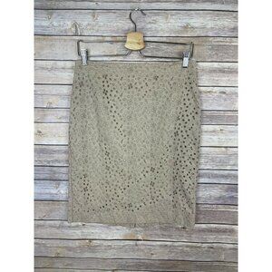 Talbots Size 8 Pencil Skirt Floral Eyelet Tan Lined Zip Back Career